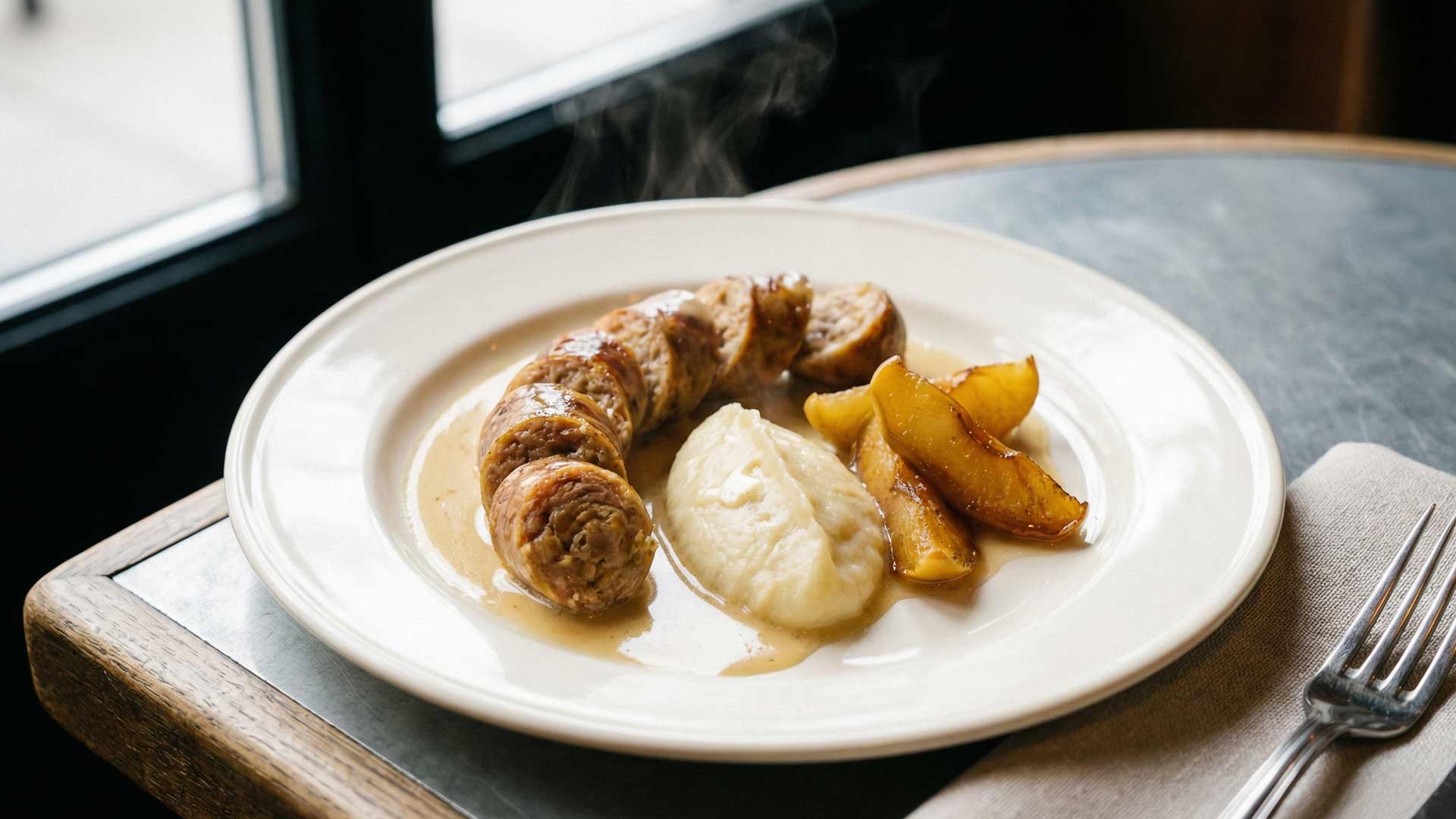 Andouilettes au vin blanc à la purée d'oignons Image