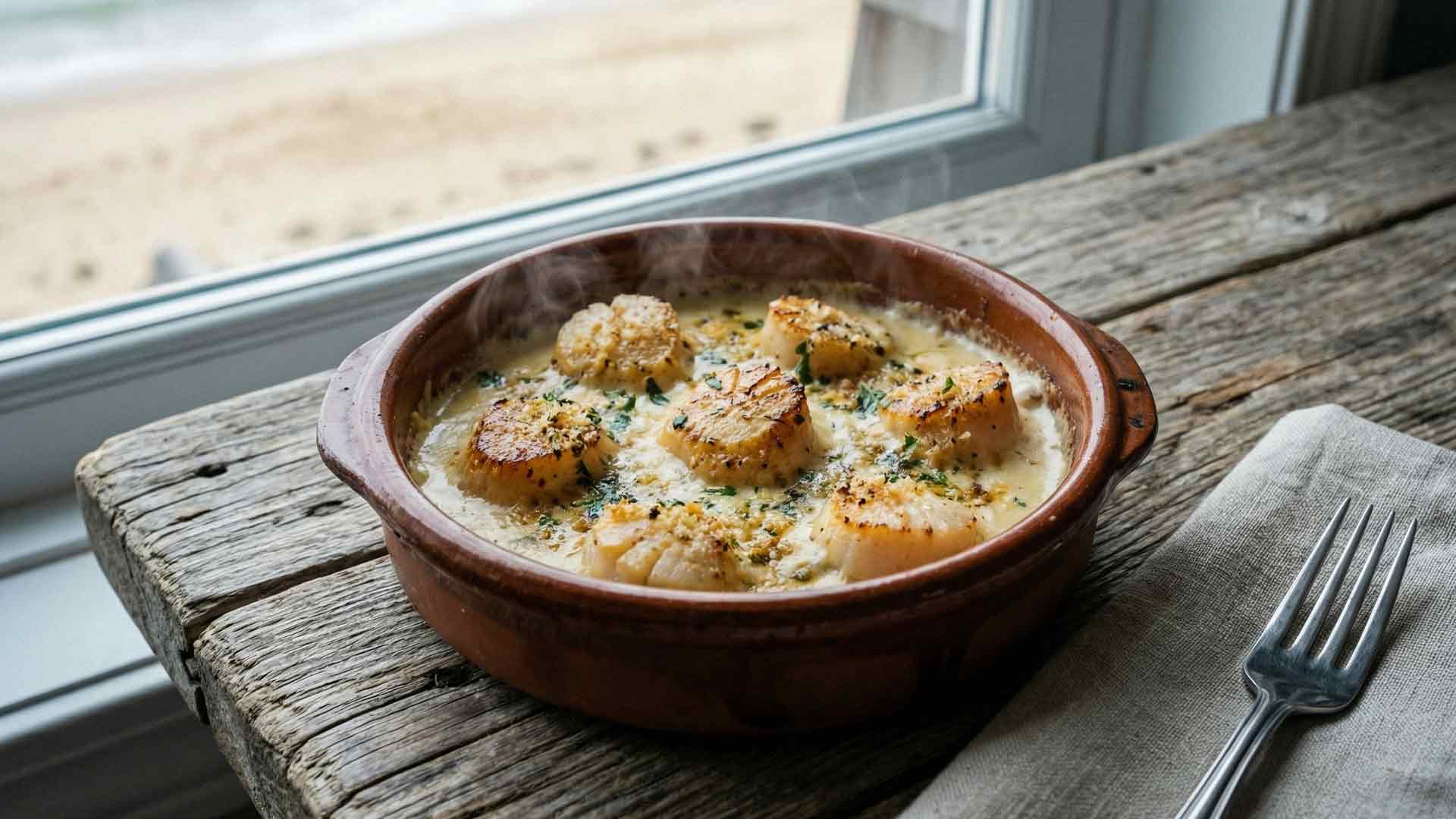 Cassolettes de noix de saint jacques au vin blanc