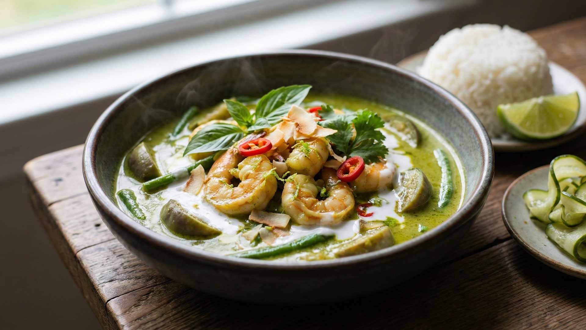 Curry vert de crevettes au lait de coco