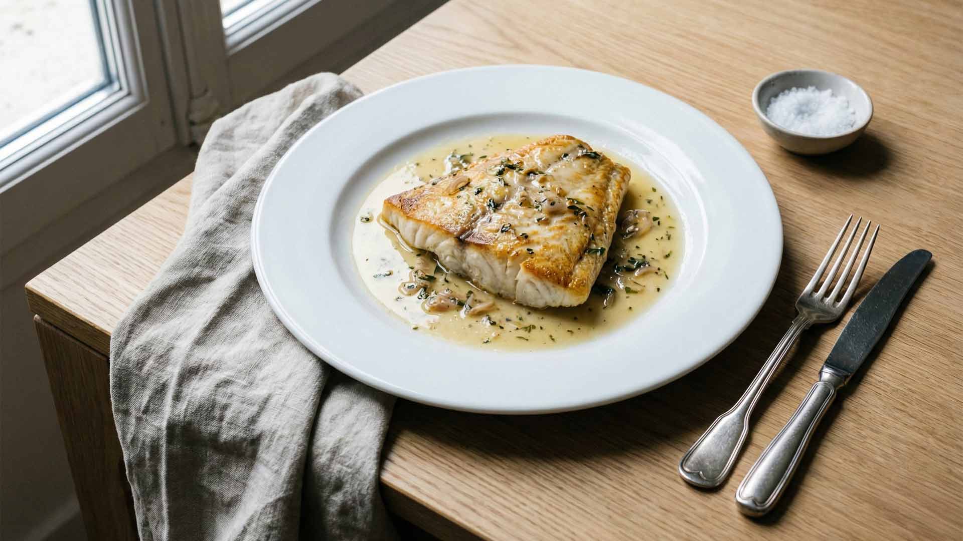 Filet de turbot au four et vin blanc Image