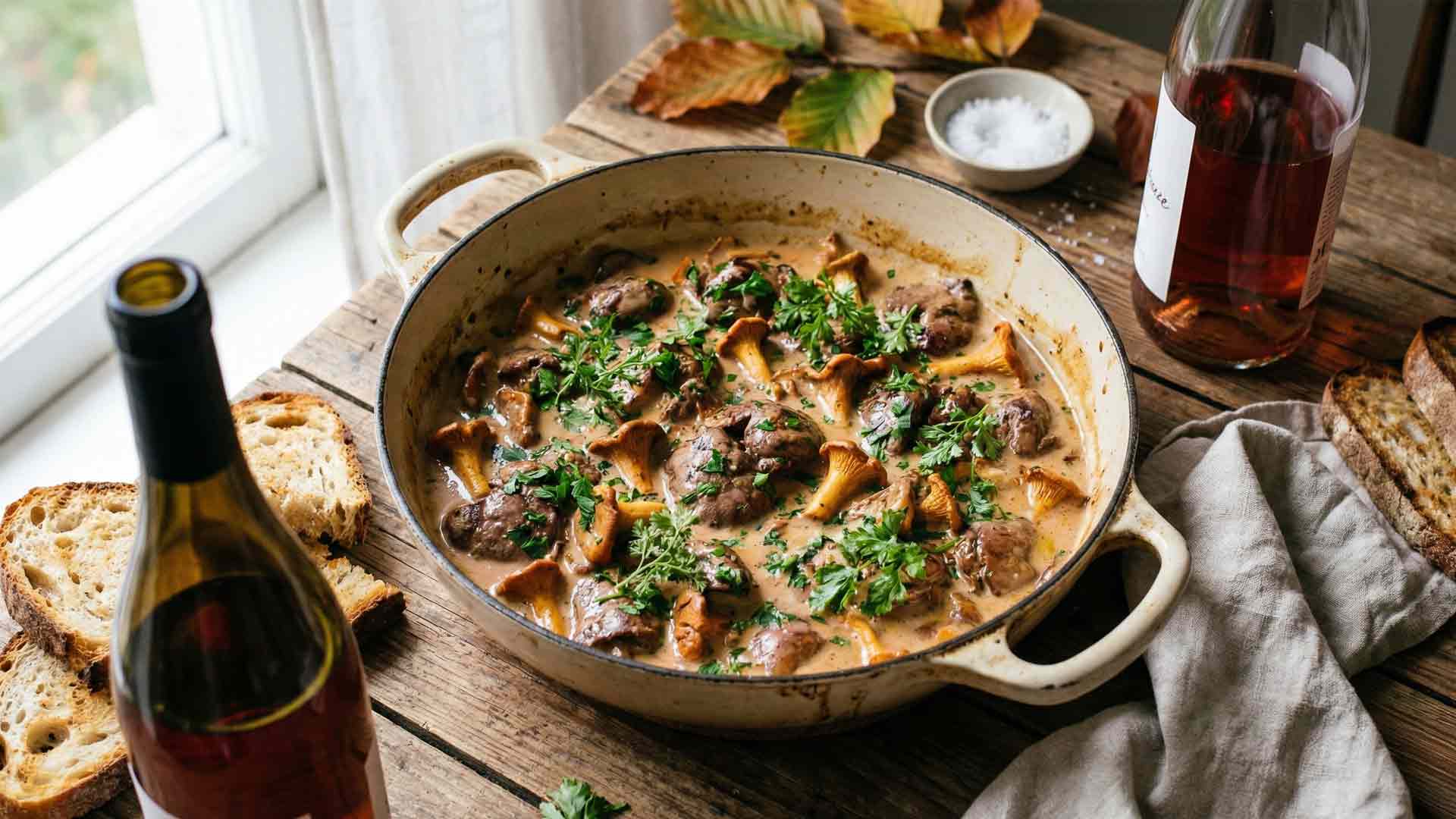 Fricassée de foies de volailles aux girolles et au rosé Image