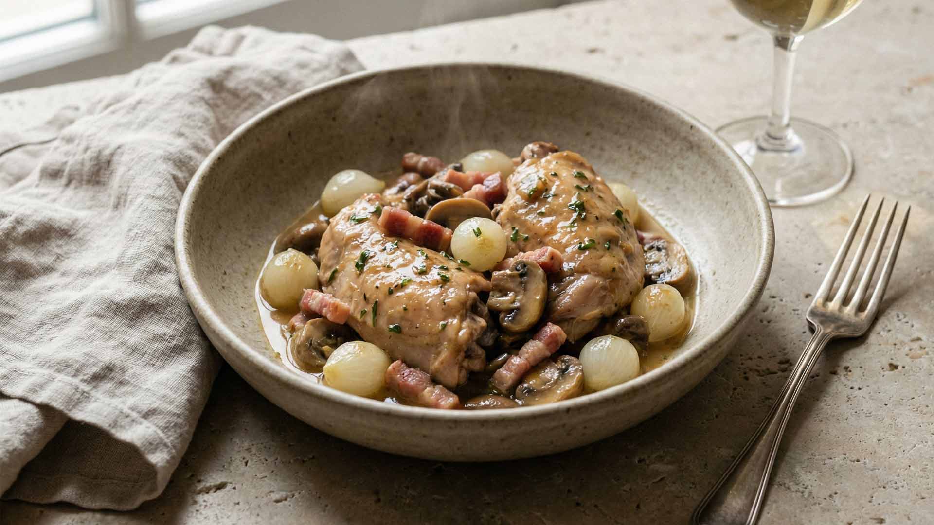 Lapin au cognac et vin blanc