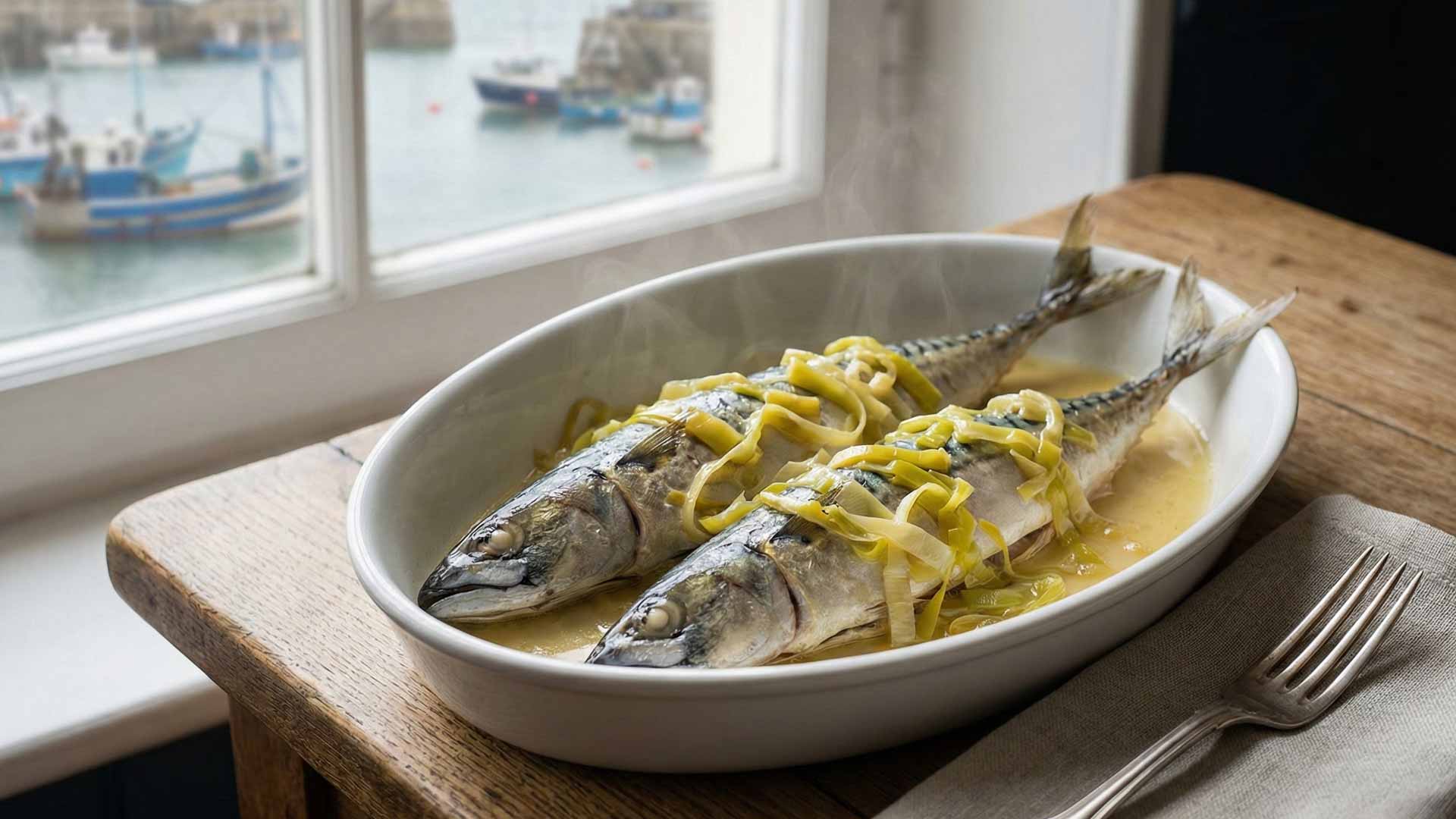 Maquereaux au vin blanc et poireaux Image