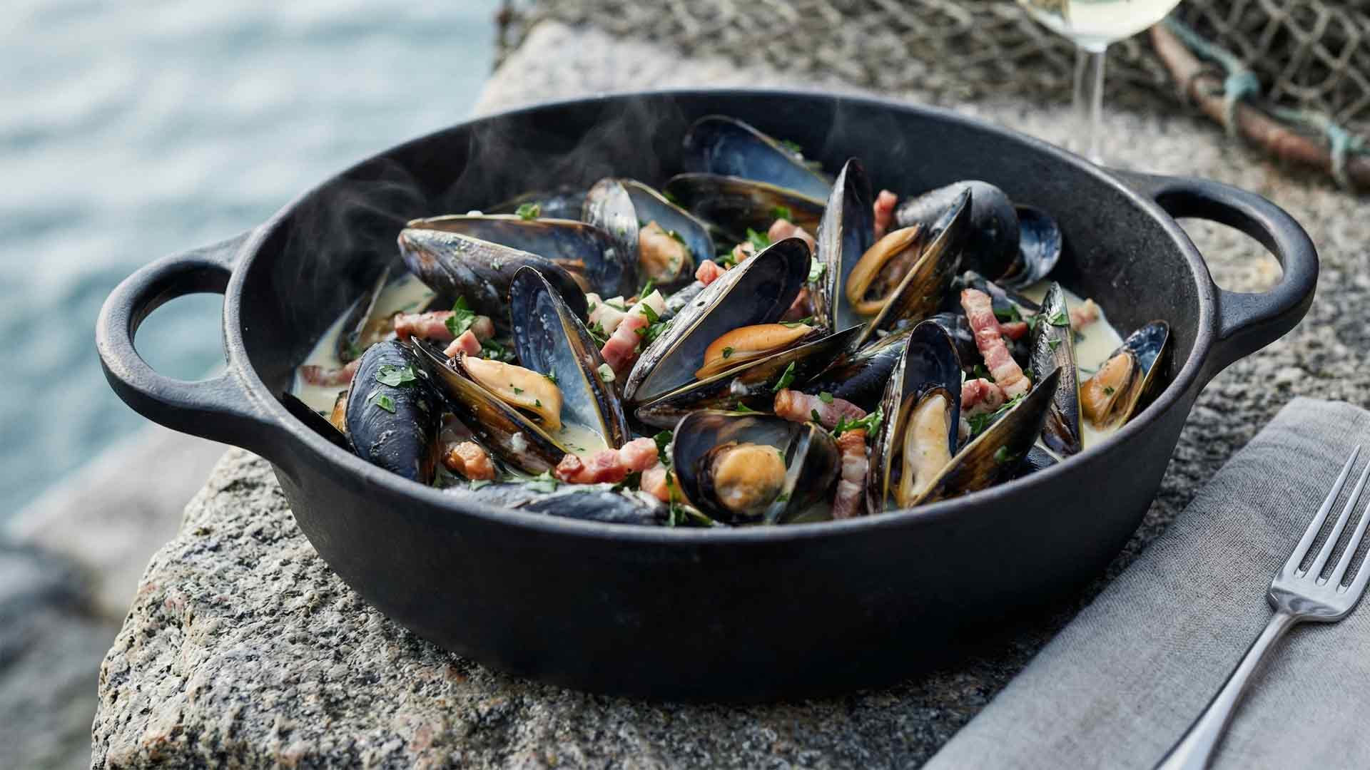 Moules au lard