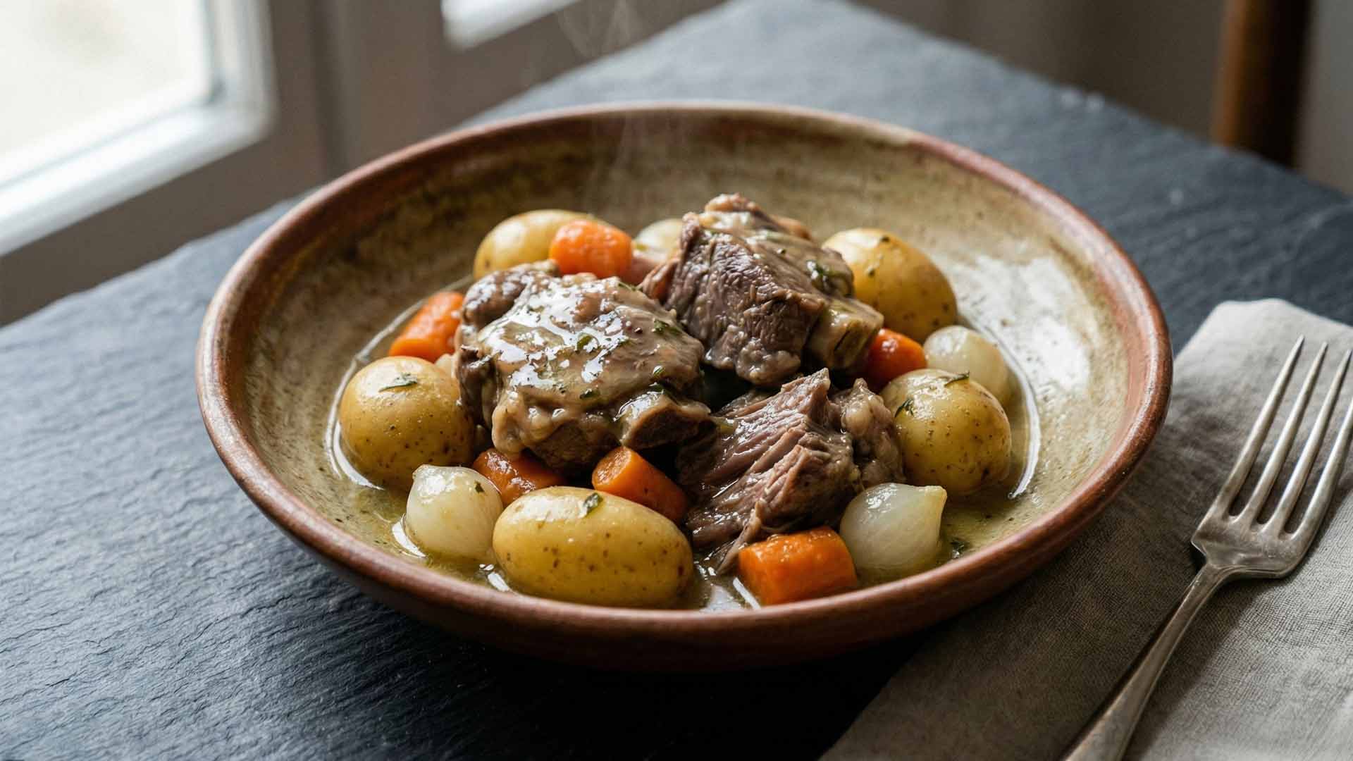 Mouton mijoté au vin blanc