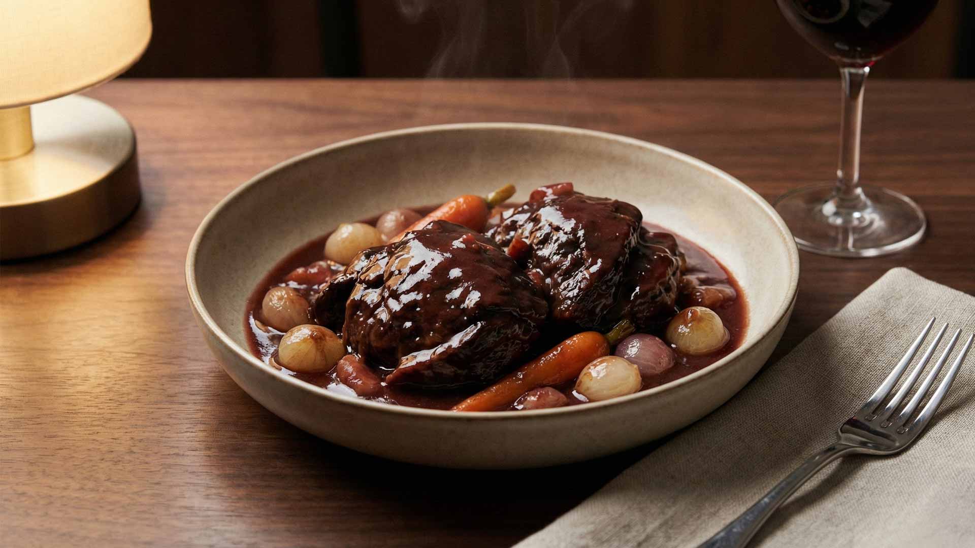 Noix de joue de bœuf au vin rouge