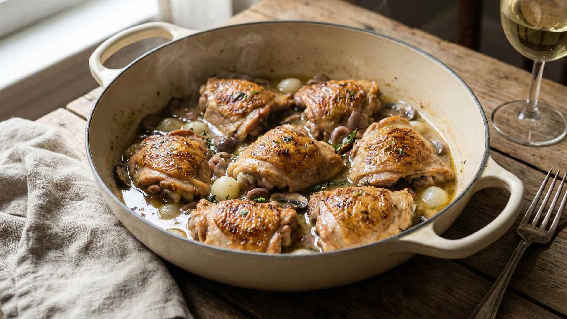 Poulet au vin blanc en cocotte Image