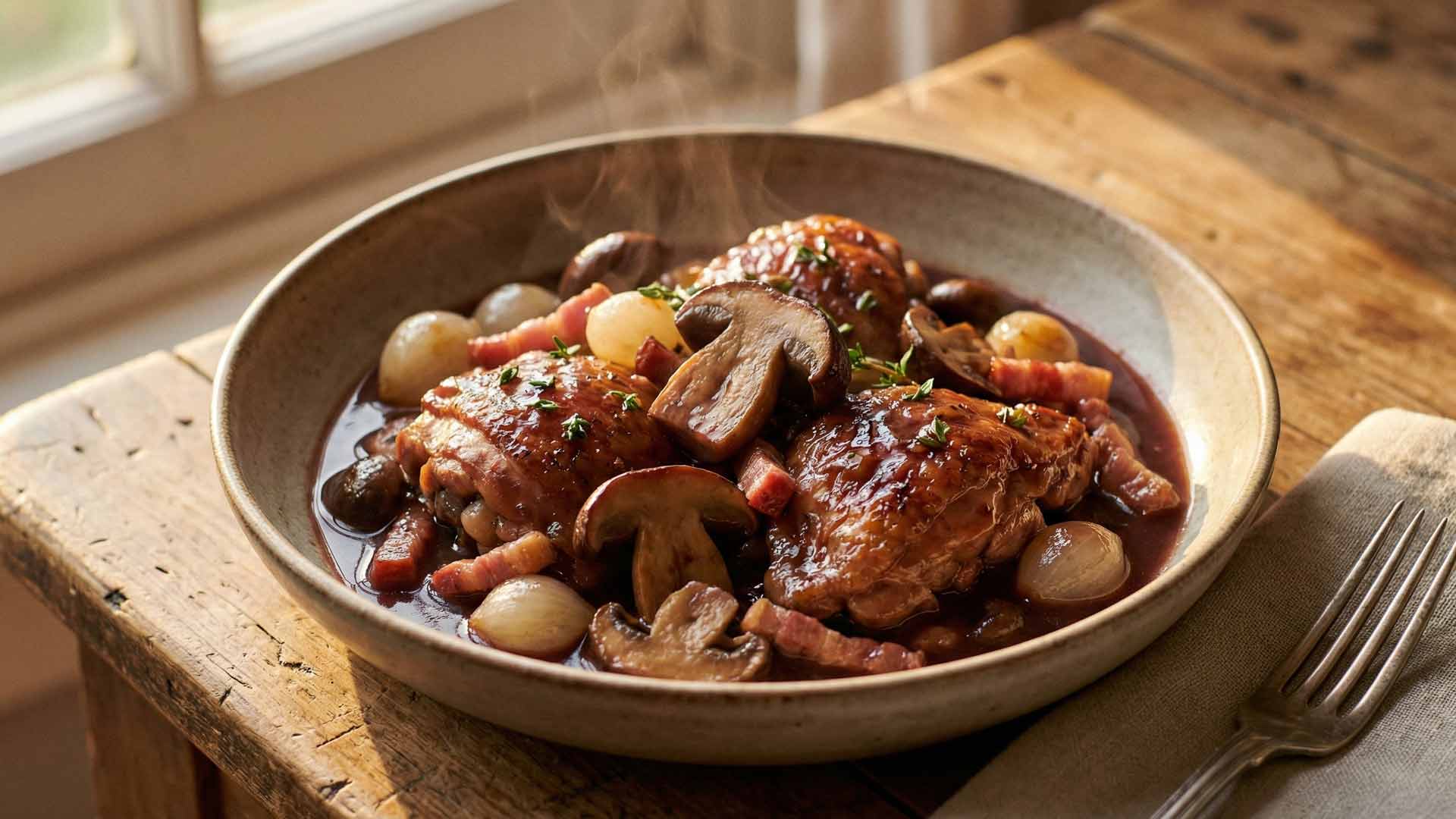 Poulet aux cèpes et au vin rouge Image