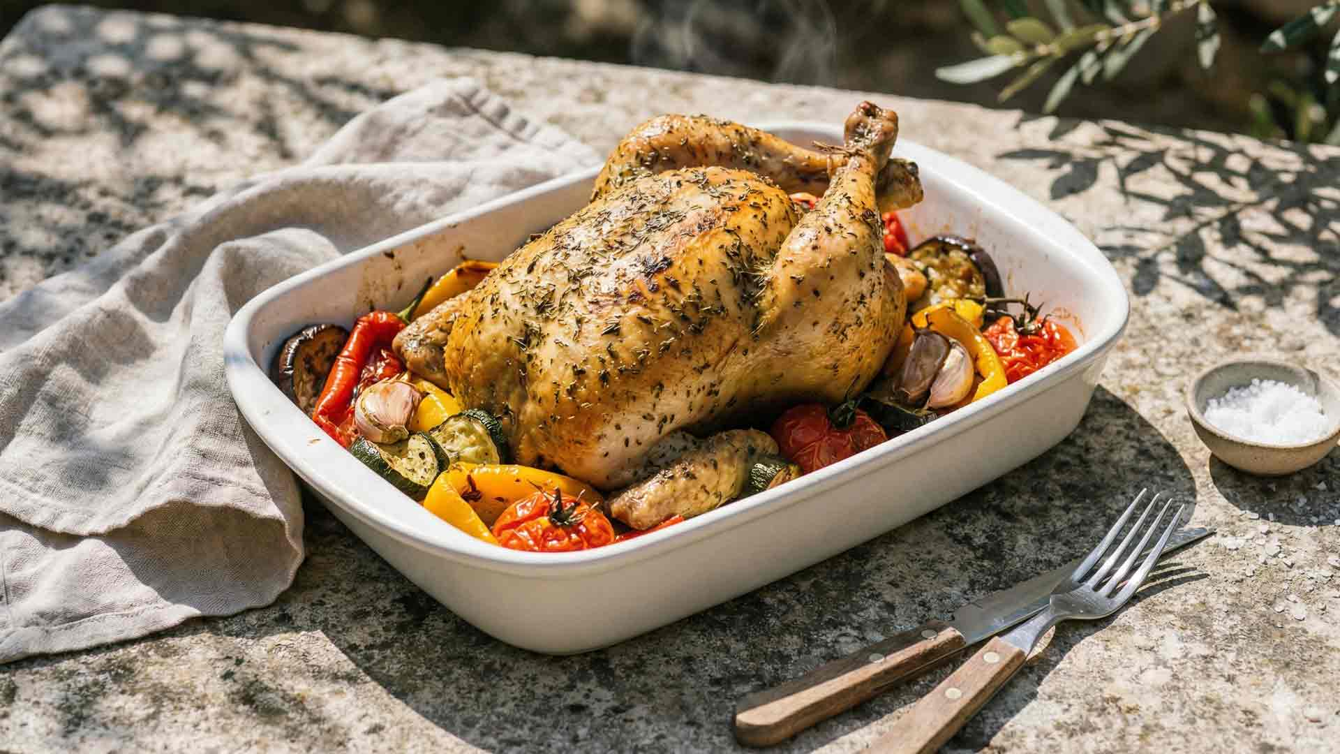 Poulet rôti aux herbes de Provence et légumes du soleil Image
