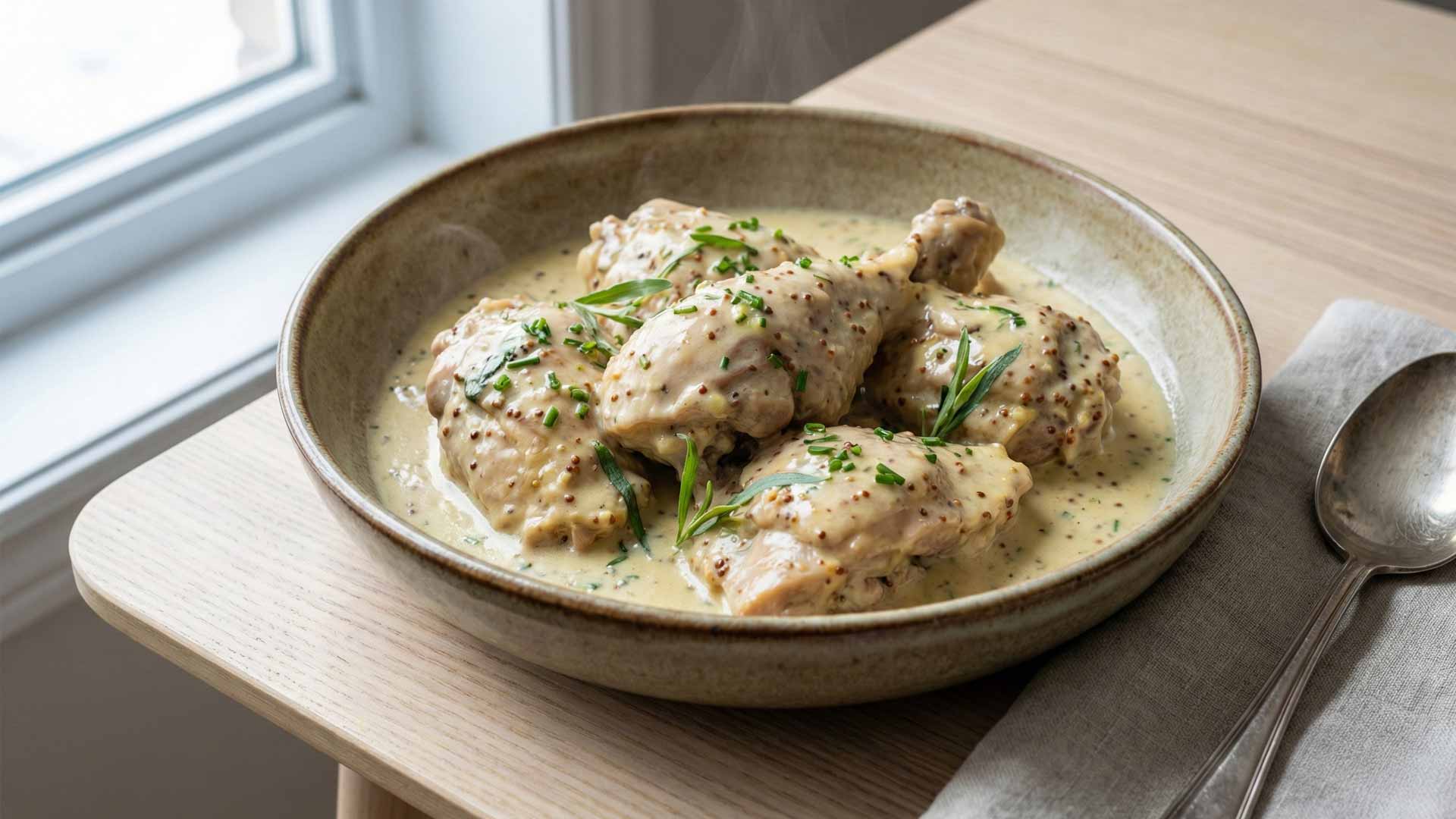 Poulet sauce vin blanc moutarde