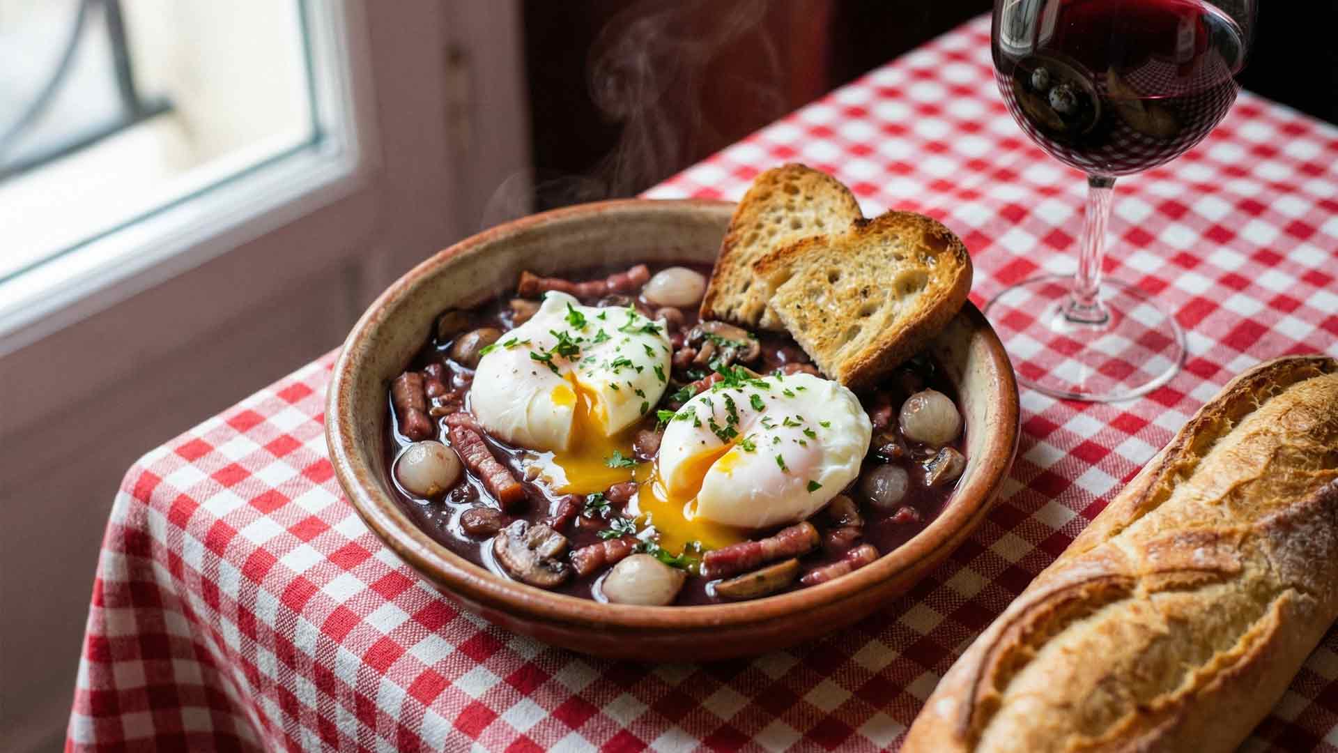 Recette des oeufs en meurette au vin rouge