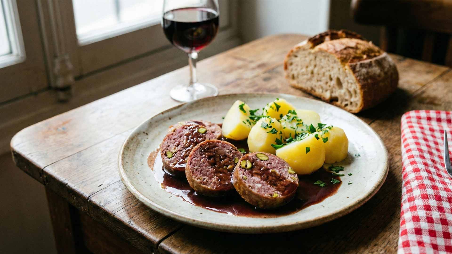 Saucisson cuit au vin rouge Image
