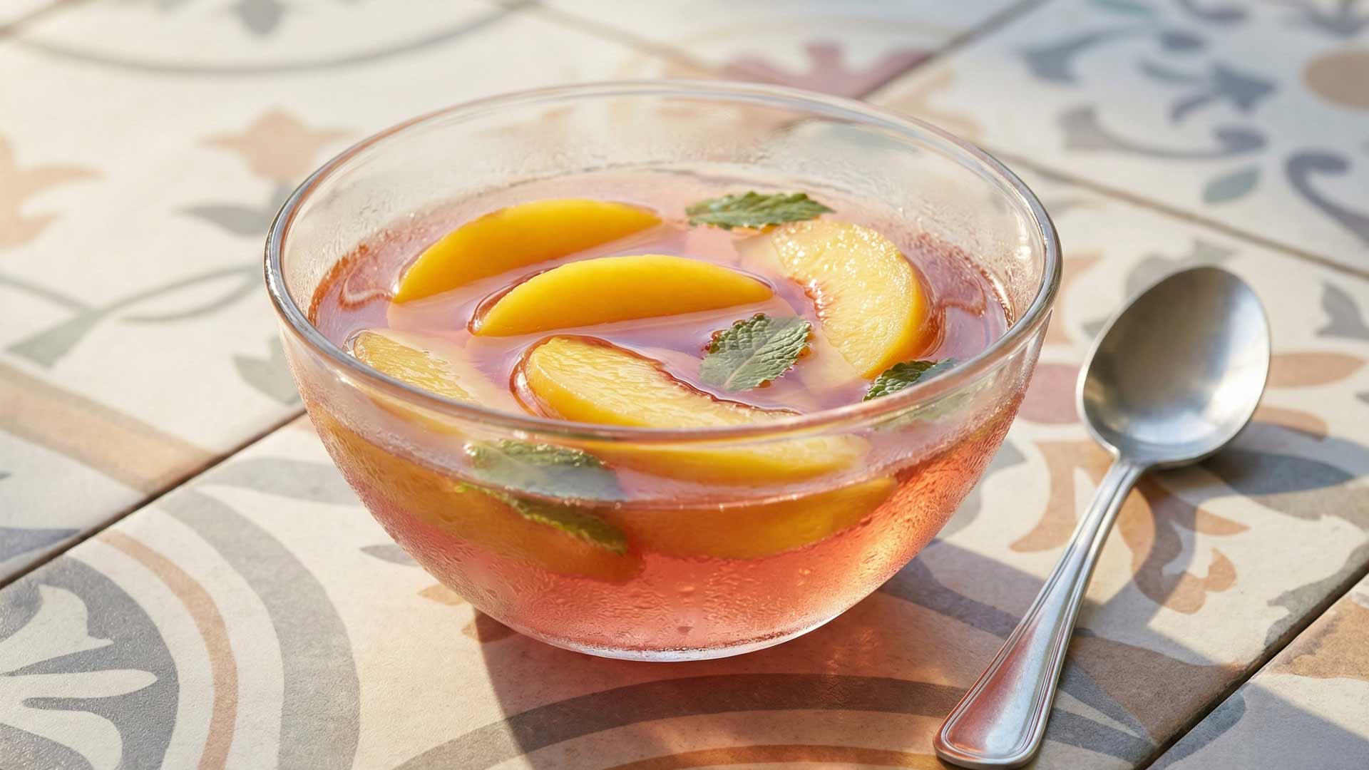 Soupe de pêches au vin rosé