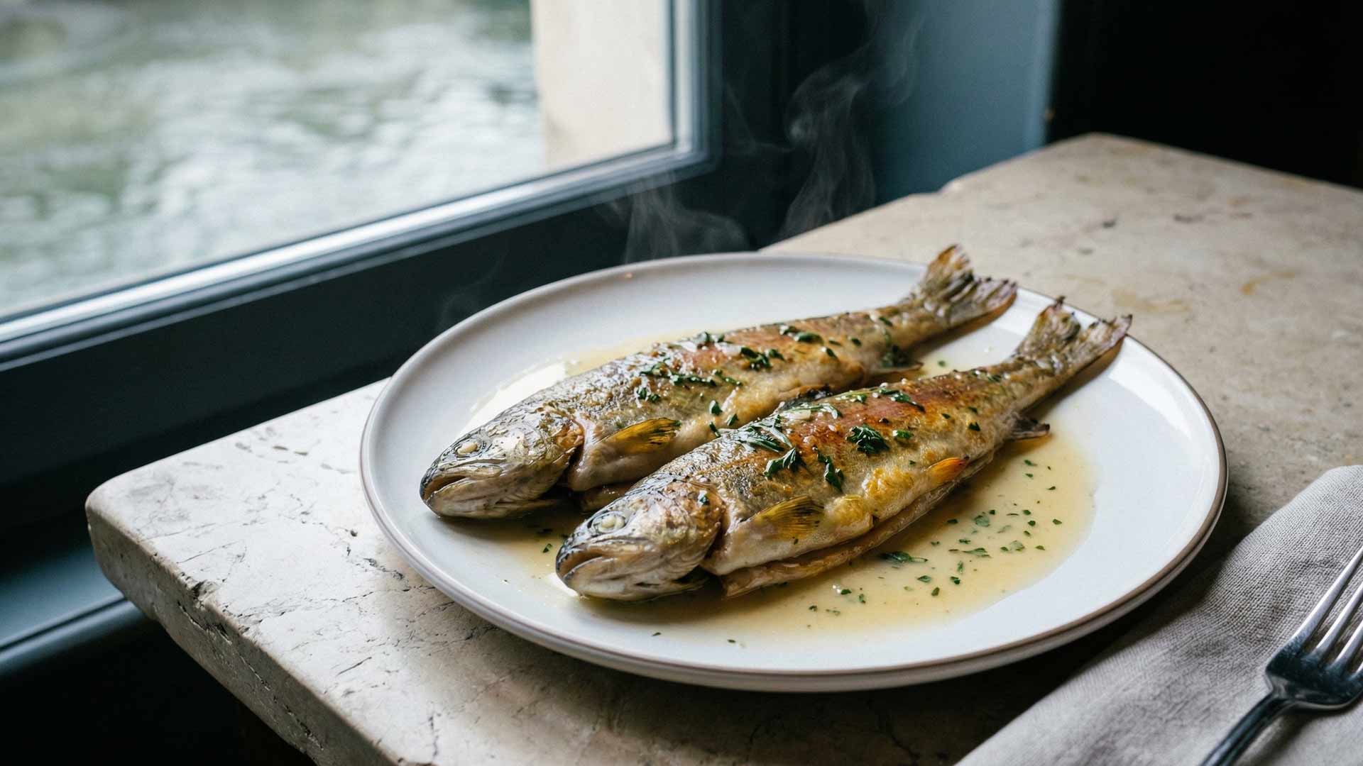 Truites dorées au vin blanc Image
