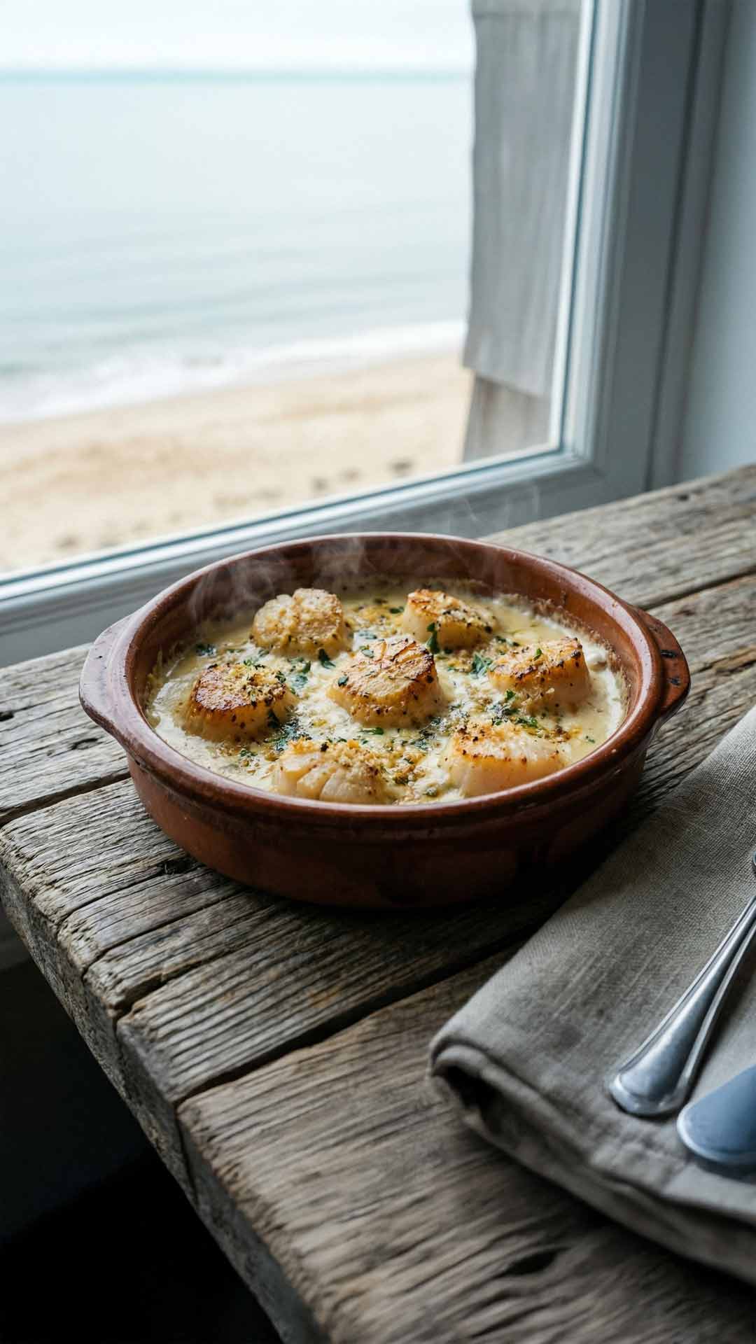 Cassolettes de noix de saint jacques au vin blanc mobile