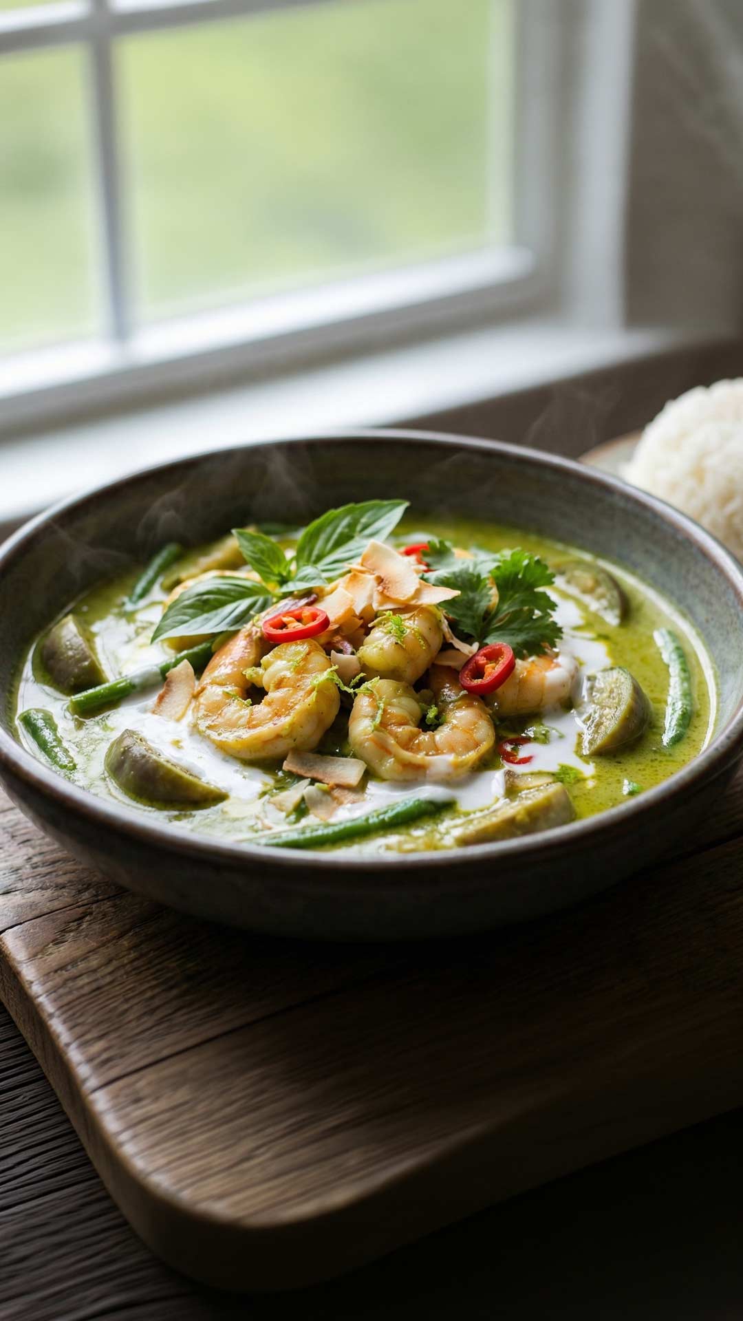 Curry vert de crevettes au lait de coco mobile