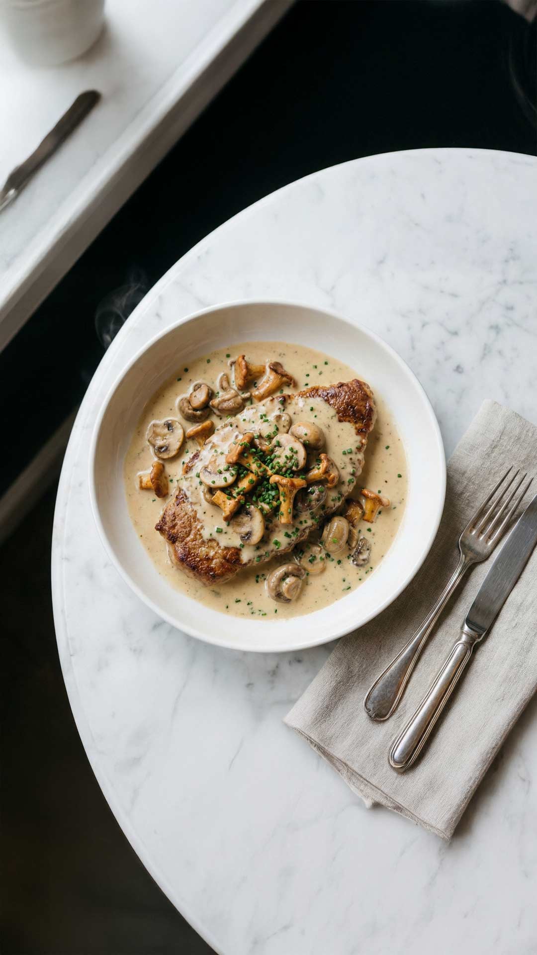 Escalope de veau champignon creme vin blanc mobile