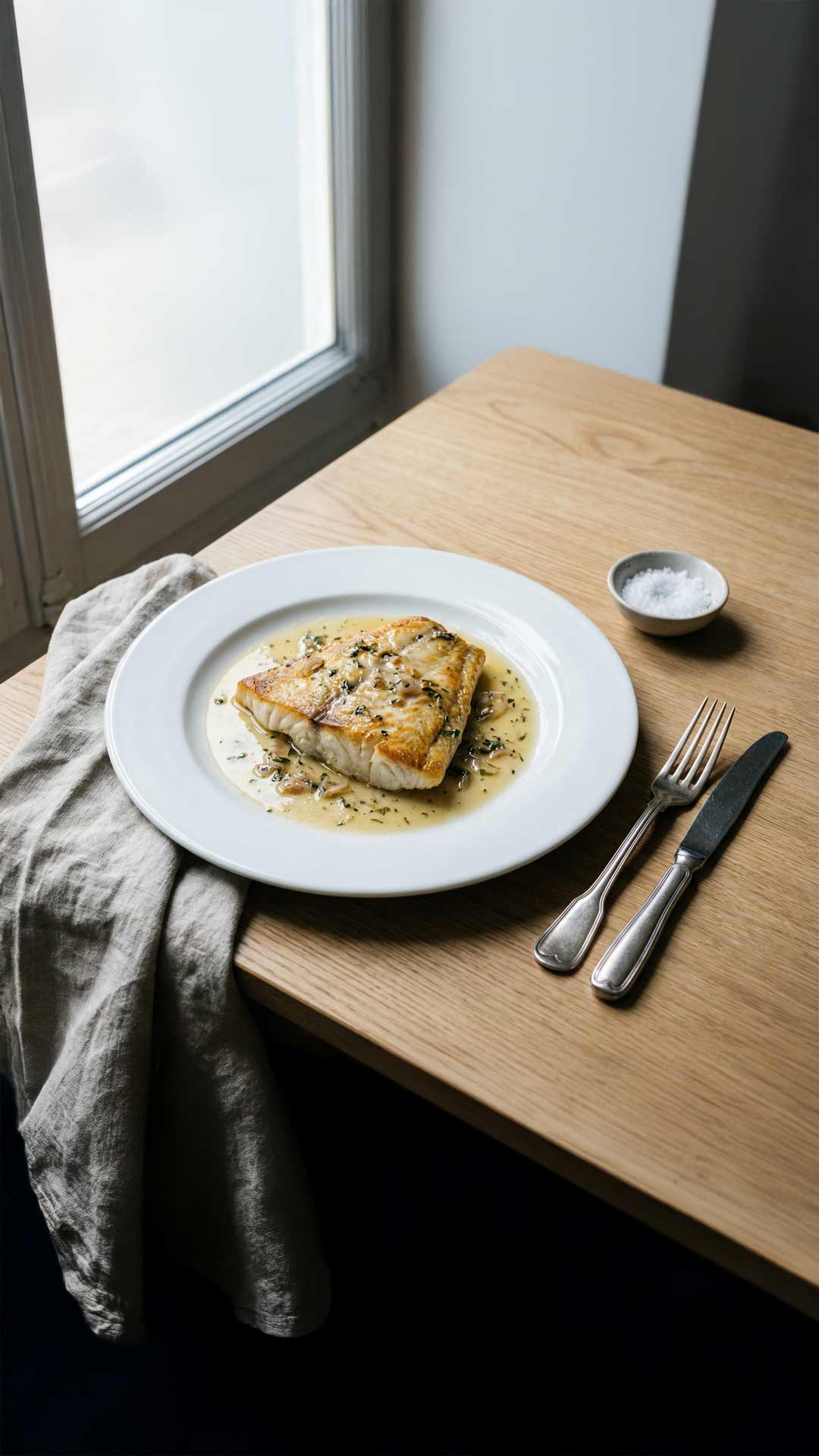 Filet de turbot au four et vin blanc mobile