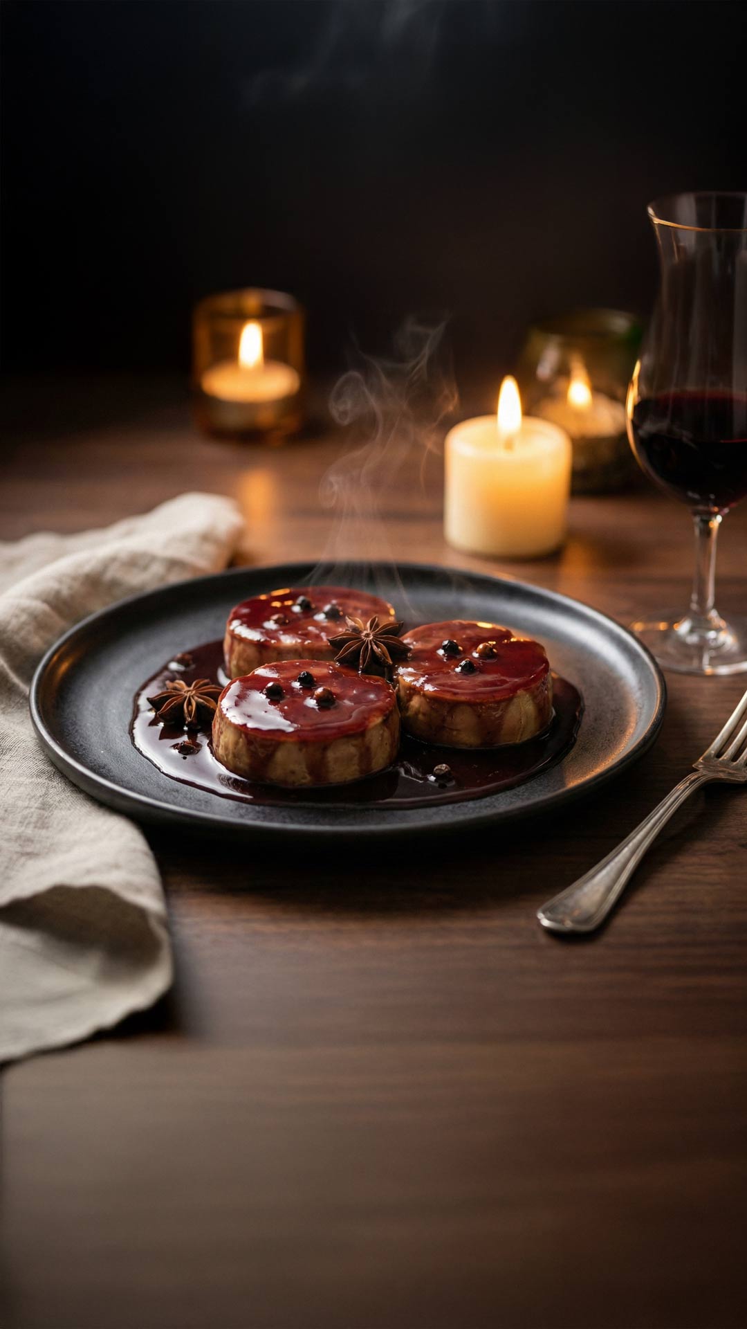 Foie gras poché au vin rouge épicé mobile