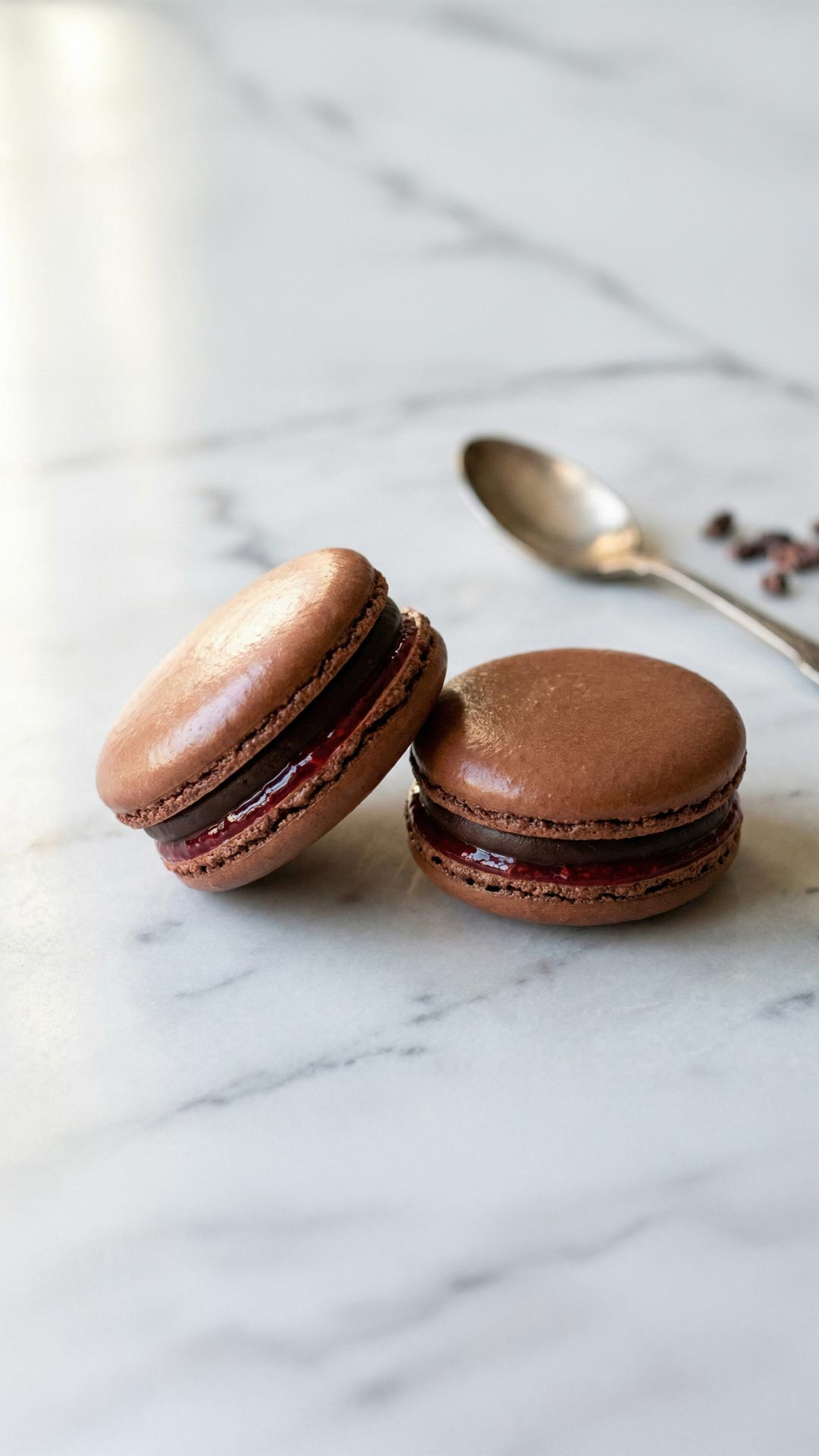 Macaron ganache chocolat noir fraise et vin rouge mobile
