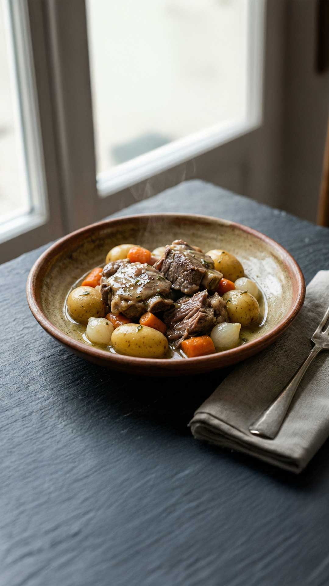 Mouton mijoté au vin blanc mobile