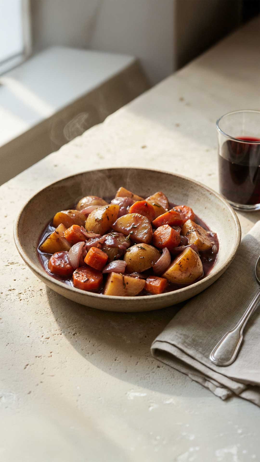 Ragoût de pommes de terre au vin rouge mobile