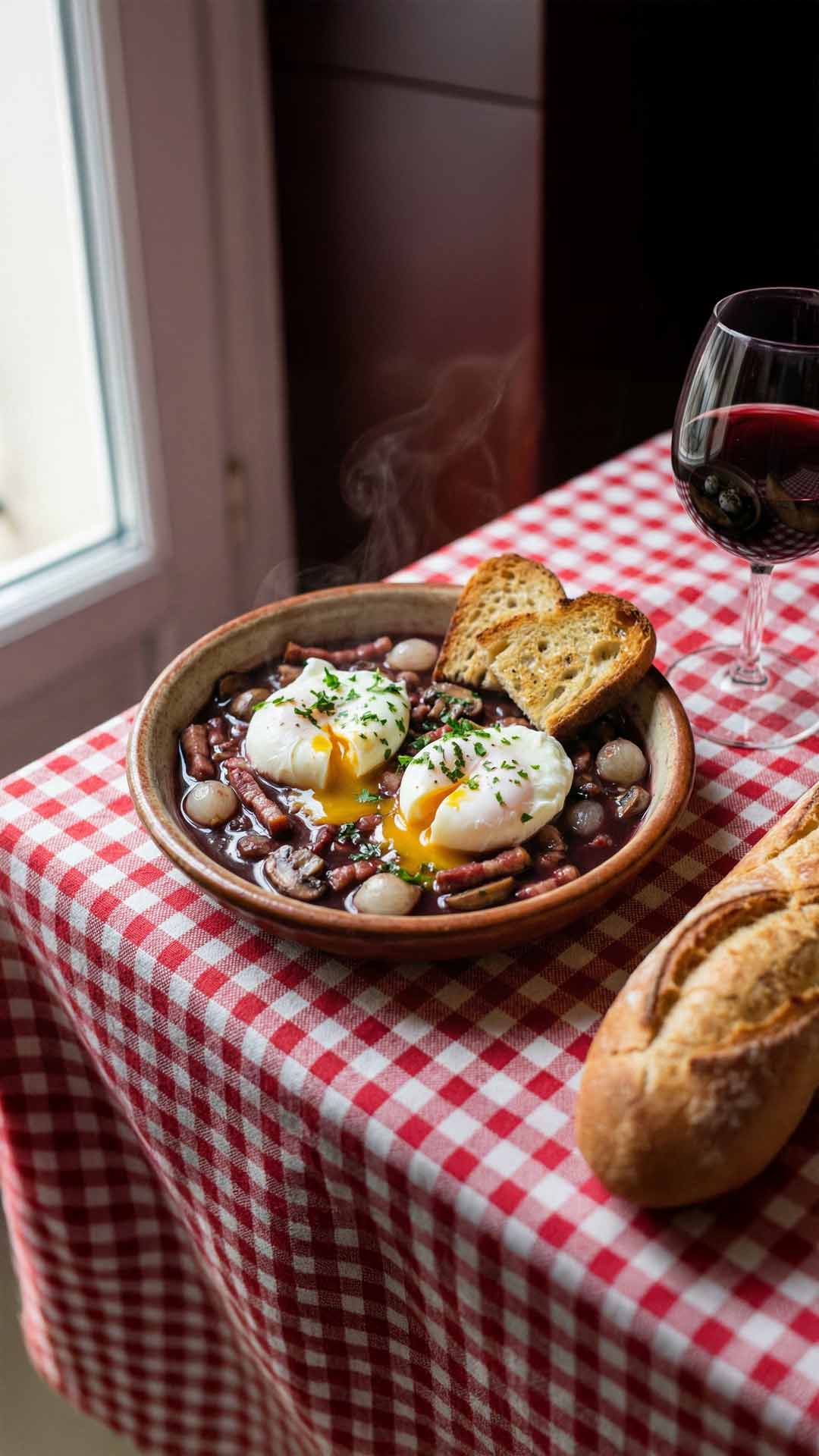 Recette des oeufs en meurette au vin rouge mobile