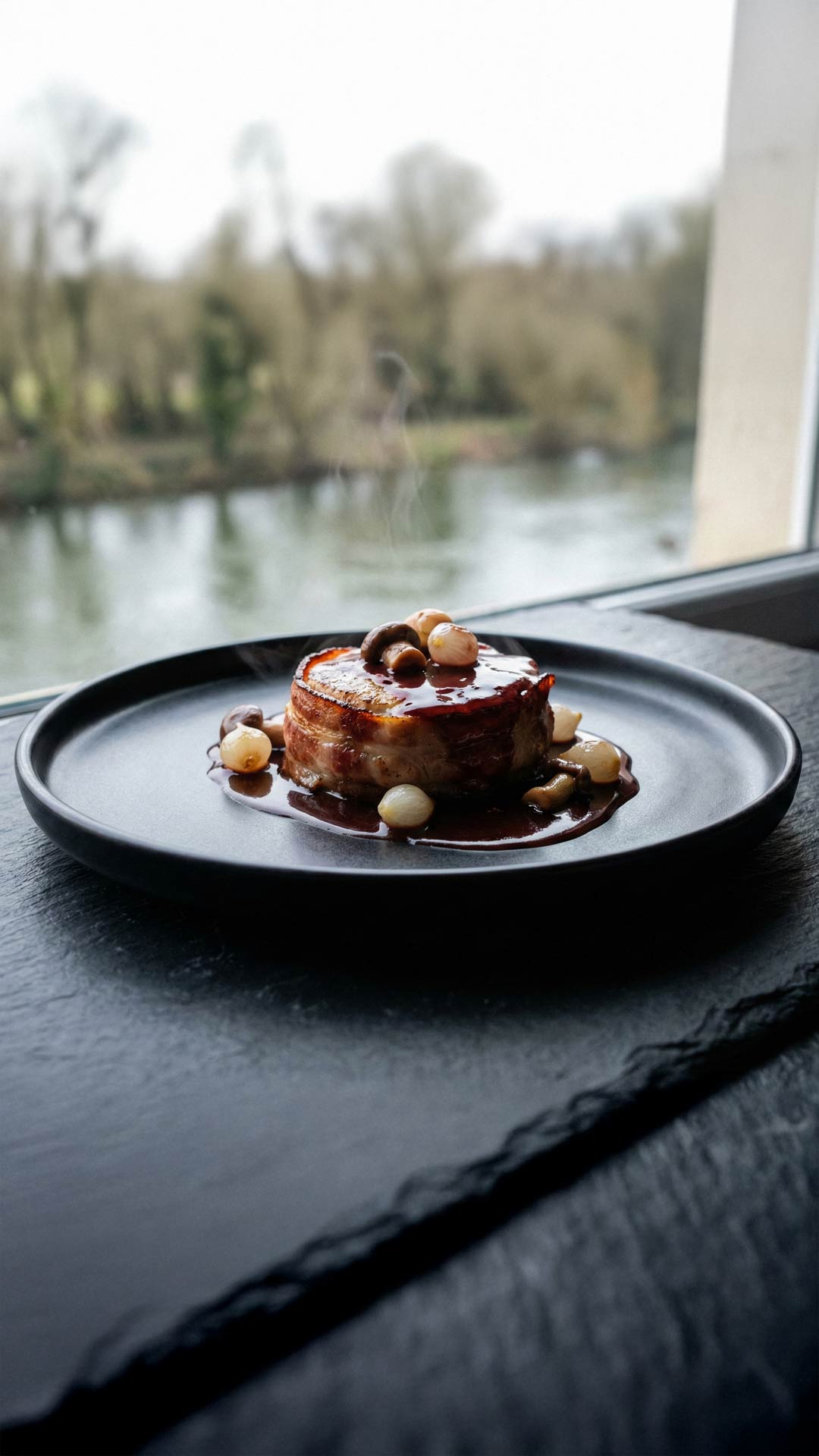 Tournedos de sandre au lard et vin rouge mobile