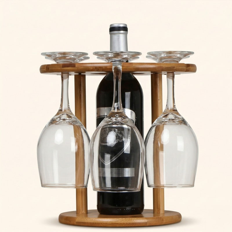 Porte bouteille et verre en bois décor